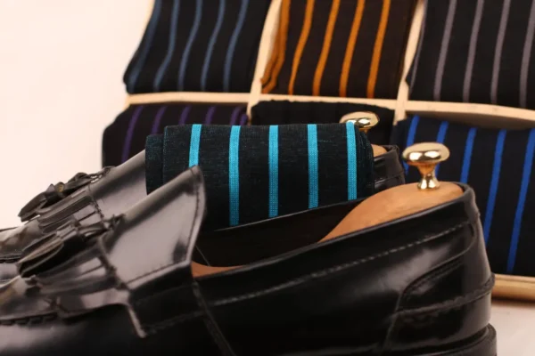 Black striped cotton over the calf socks