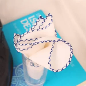 white linen blue stitch pocket square