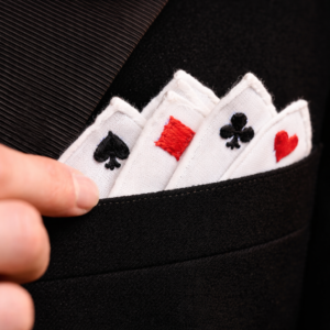 White Linen Poker Card Suits Embroidered Pocket Square