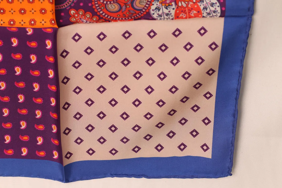 orange Four panel silk men's pocket square