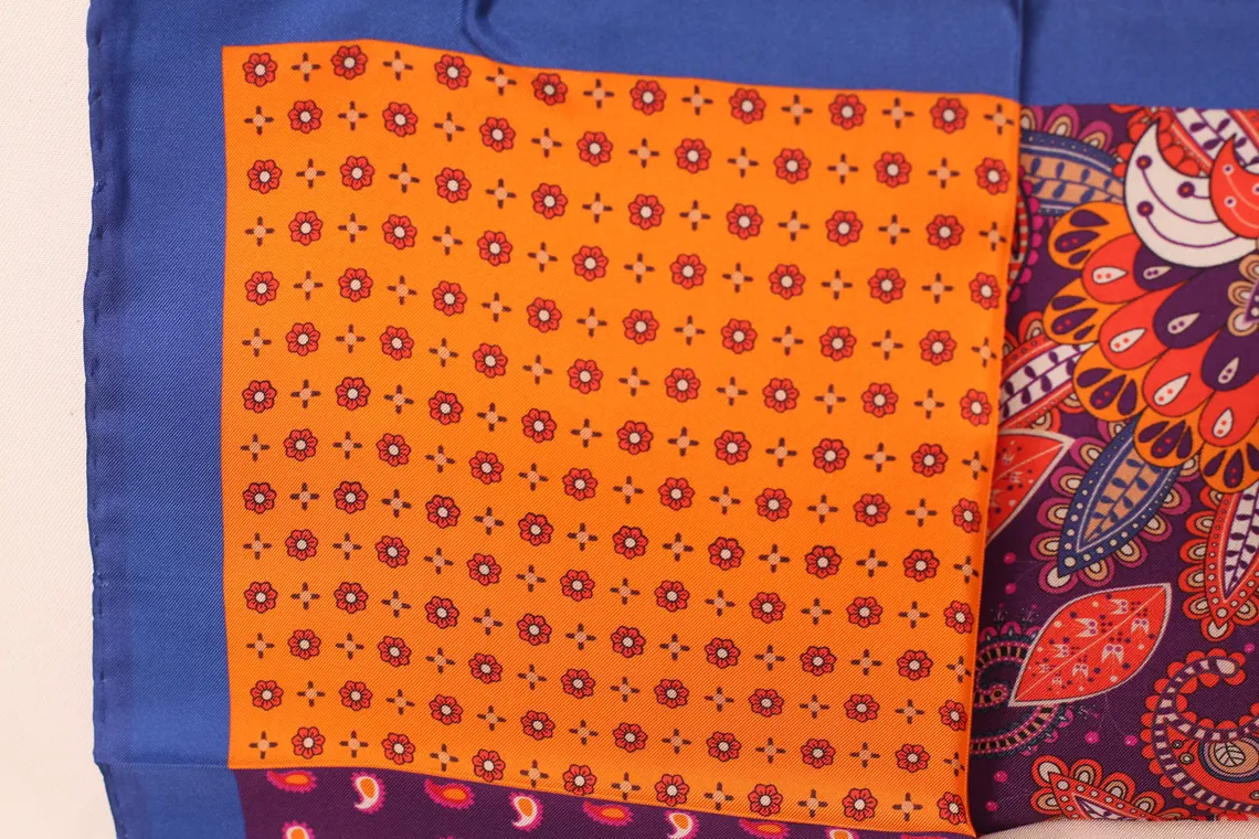 orange Four panel silk men's pocket square