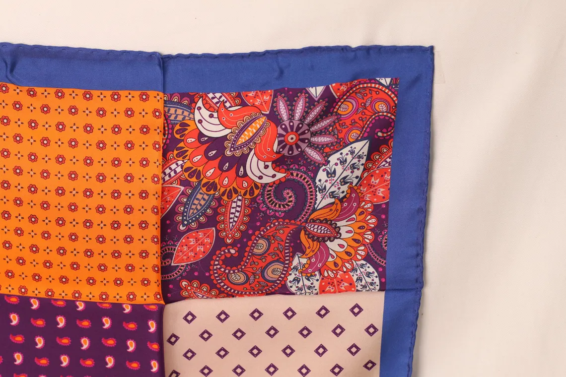 orange Four panel silk men's pocket square