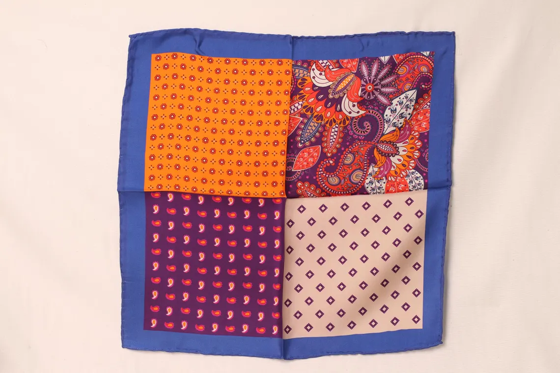 orange Four panel silk men's pocket square