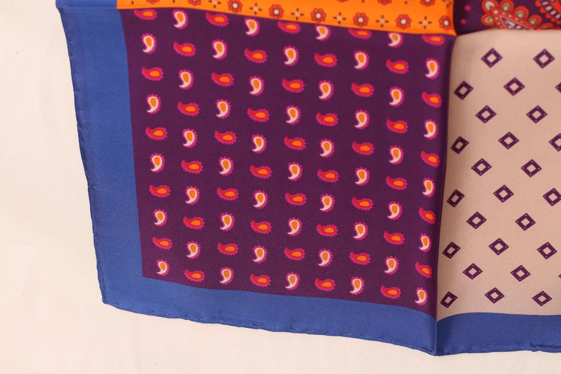orange Four panel silk pocket square