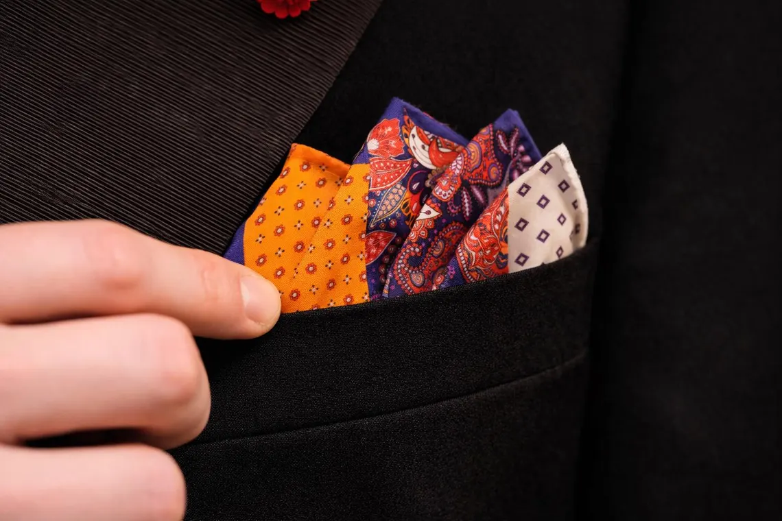 orange mens silk pocket sqaure