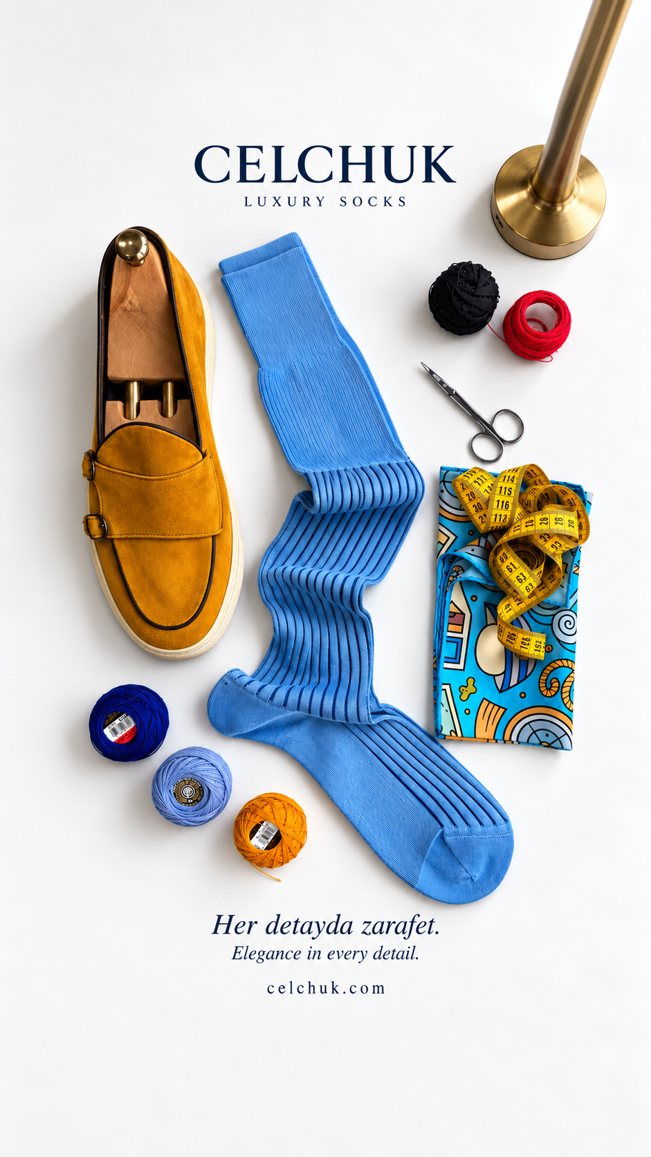 Blue ribbed Celchuk socks with a suede loafer